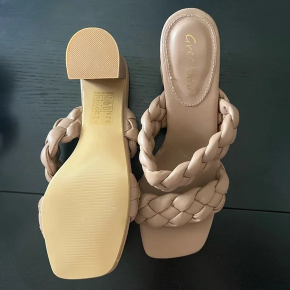 Greatonu Braided 3.35” Heels in white, cream, and tan - Picture 3 of 12